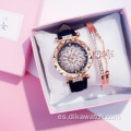 2021 gran oferta reloj de mujer juego de regalo 2 unids / set pulsera de diamantes de imitación relojes de pulsera para mujer reloj de pulsera de cristal con encanto para mujer